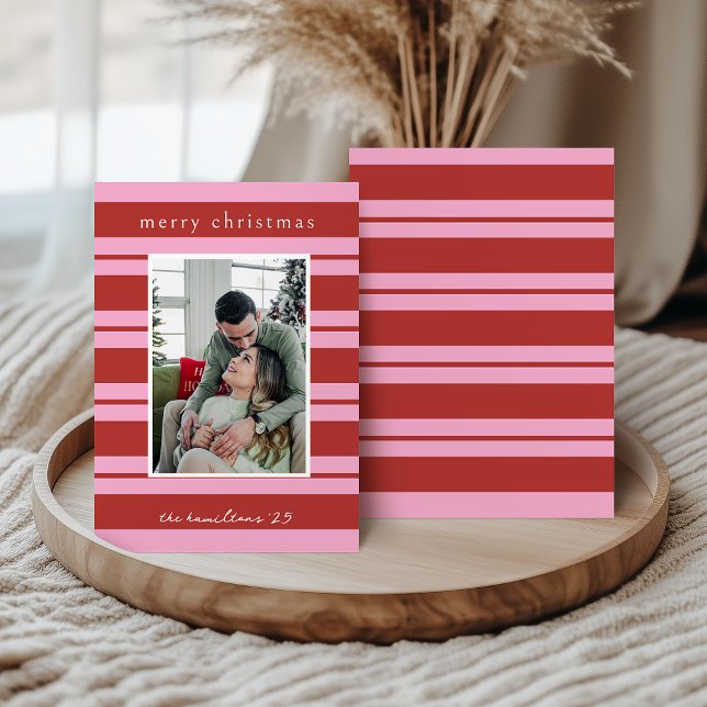 Cabana Rosa och röd randig Preppy julkort Inbjudningar (Skapare uppladdad)