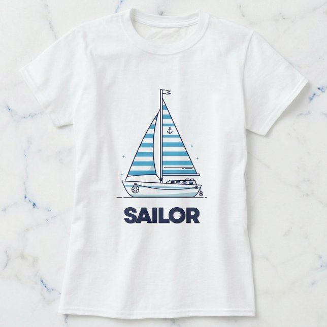 Cabana Sail Flickors Nautilus båt-tröja T Shirt (Striped sails for coastal girls.)