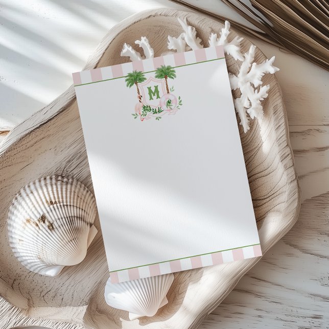 Cabana Stripes Palm Beach Monogram Crest Anteckningskort (Skapare uppladdad)