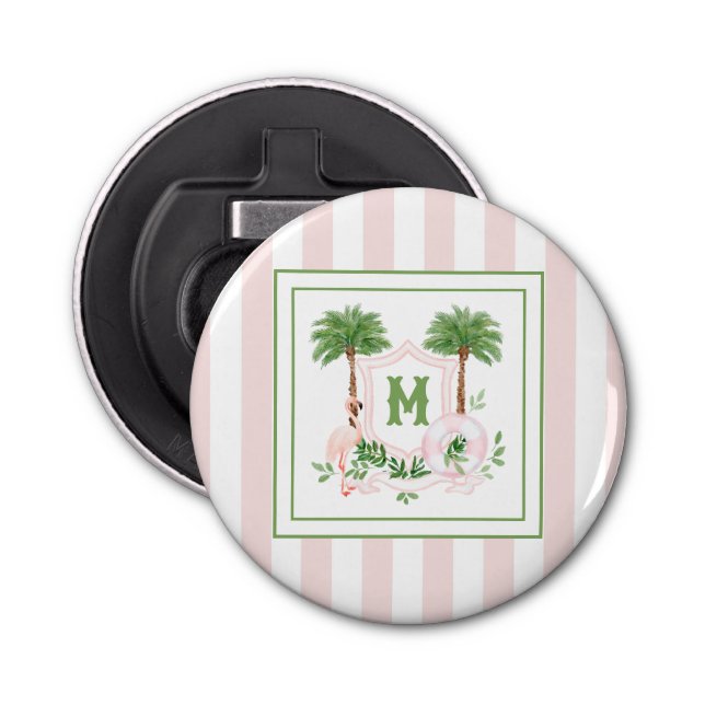 Cabana Stripes Palm Beach Monogram Crest Flasköppnare (Framsidan)