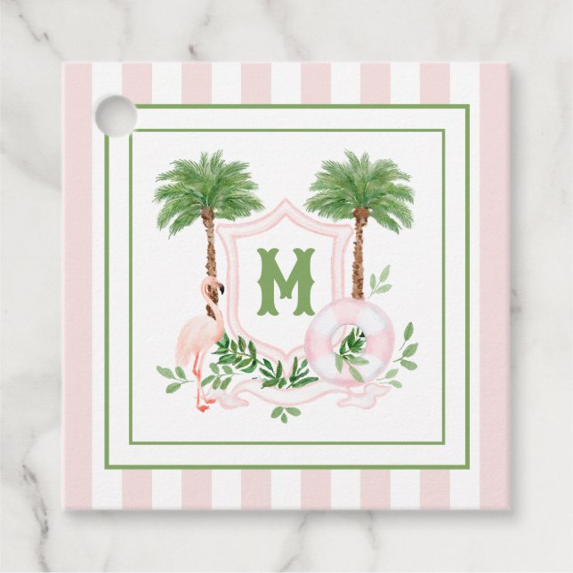 Cabana Stripes Palm Beach Monogram Crest Gåvor Etiketter (Framsida)