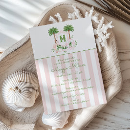 Cabana Stripes Palm Beach Monogram Crest Inbjudningar