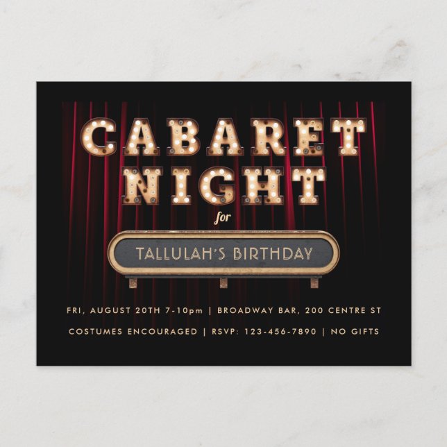 Cabaret Night Födelsedagsfest inbjudan (Framsida)