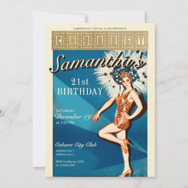 Cabaret Paris Parisian Glam Birthday Inbjudningar (Framsida)