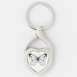 Cabbage butterfly twisted heart silverfärgad nyckelring