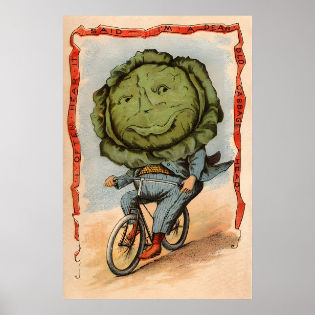 Cabbage Riding a Bicycle - Vegetable People Poster (Framsidan)