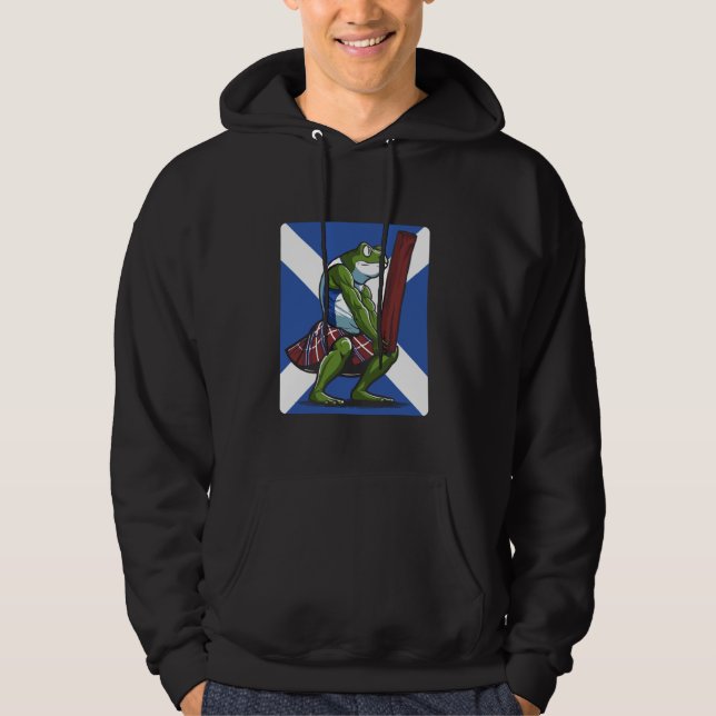 Caber Toss Frog Scottish Hoodie (Framsida)