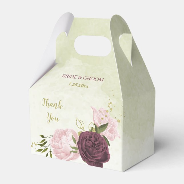 cabernet rosa blommigt greenery bröllop presentaskar (Framsidan Sidan)