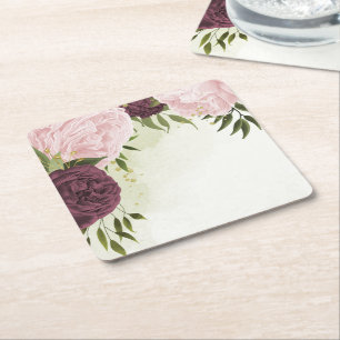 cabernet rosa Blommor greenery bröllop Underlägg Papper Kvadrat