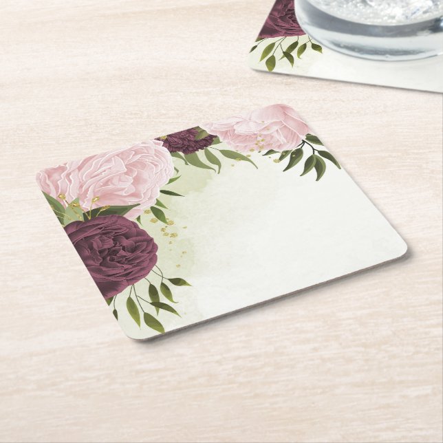 cabernet rosa Blommor greenery bröllop Underlägg Papper Kvadrat (Vinklad)