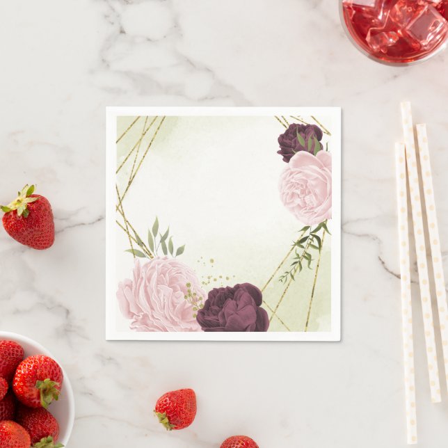 cabernet rosa blommor grönska bröllop pappersservett (Insitu)