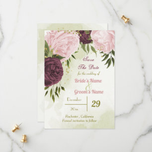 cabernet rosa blommor grönt löv spara datumet
