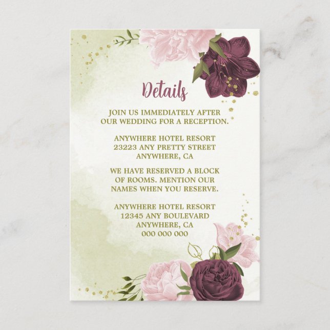 cabernet rosa blommor grönt löv tilläggskort (Framsida)