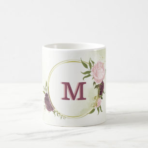 cabernet rosa blomster grönska kaffemugg