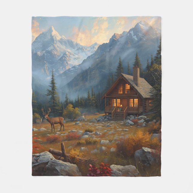 Cabin and Mountains Fleece Blanket (Framsidan)