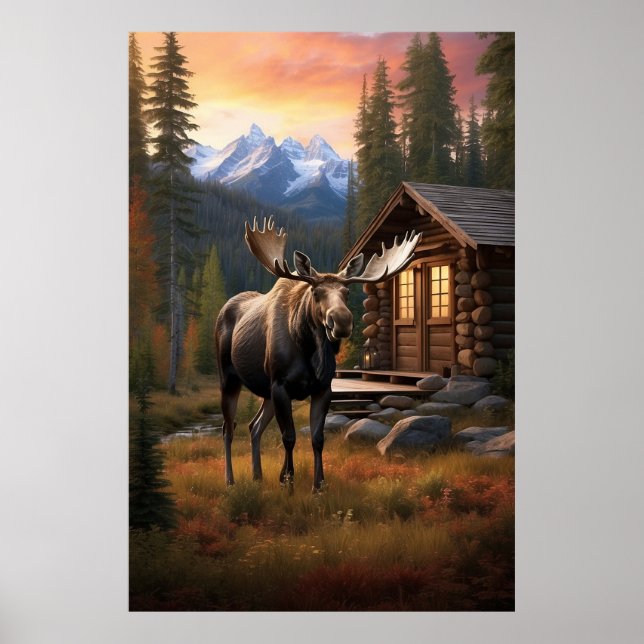 *~* Cabin AP49 MOOSE Stream Nature Forest Poster (Framsidan)