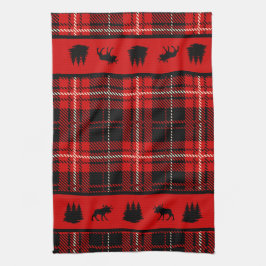 Cabin Black Moose Red Play Kökshandduk