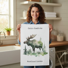 Cabin Comfort & Woodland Dreams Rustic Watercolor Kökshandduk