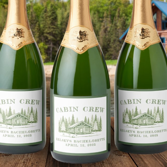 Cabin Crew Grönt Camp Bachelorette Party (Cabin Crew Green Camp Bachelorette Party Sparkling Wine Label
)