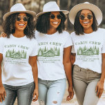 Cabin Crew Grönt Camp Bachelorette Party T Shirt<br><div class="desc">Den här bachelorette Party t-shirt har en grönt för roligt med texten "Cabin Crew" och en bild av en mysigt logghytt omgiven av träd, perfekt för ett campingtemat firande. Texten är anpassade, vilket gör att du kan lägga till en personlig röra för den blivande bruden och hennes vänner. Idealisk för...</div>