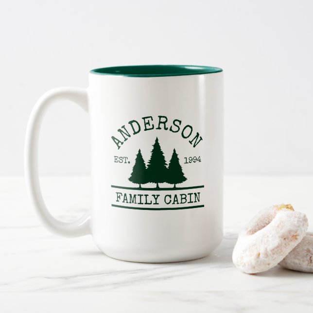 Cabin Family Namn Gräs Träd Grönt Två-Tonad Mugg (Med munk)