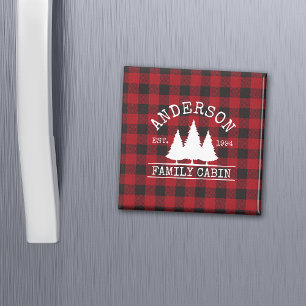 Cabin Family Namn Red Buffalo Play Square Magnet
