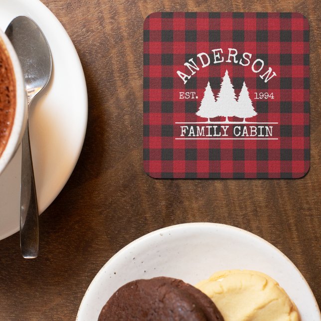 Cabin Family Namn Red Buffalo Play Underlägg Papper Kvadrat (Customize to change text size or text style.)