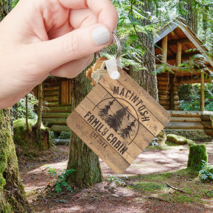 Cabin Family Namn Rustic Wood Forest Träd Nyckelring