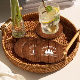 Cabin Family Namn Rustic Wood Forest Underlägg Papper Rund
