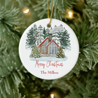Cabin God jul Anpassade Namn Julgransprydnad Keramik