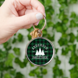Cabin Grönt Buffalo Pput Family Namn Rund Silverfärgad Nyckelring
