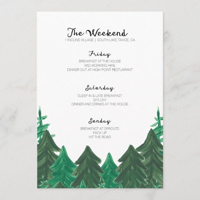 Cabin Helg Itinerary - Bachelorette Party Weeke Program (Framsida)