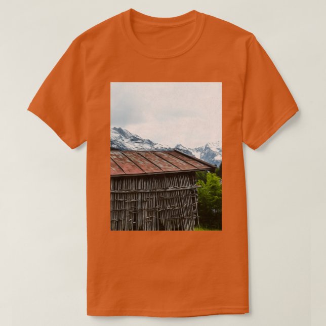 Cabin Hut Wood Ligature Mountain T Shirt (Design framsida)