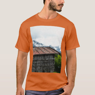 Cabin Hut Wood Ligature Mountain T Shirt
