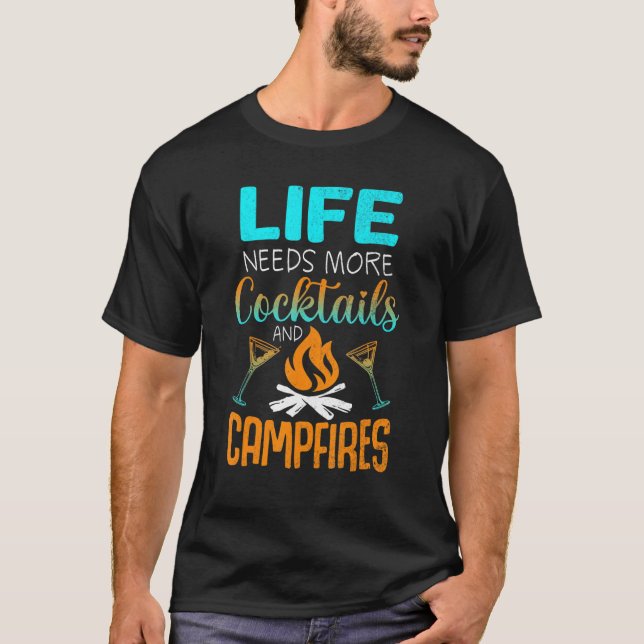 Cabin Life Cocktails Campfire Sjö Bum Camping Wo T Shirt (Framsida)
