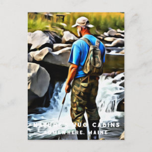 *~* Cabin Man Sol Fishing Stream Maine AP49 Vykort