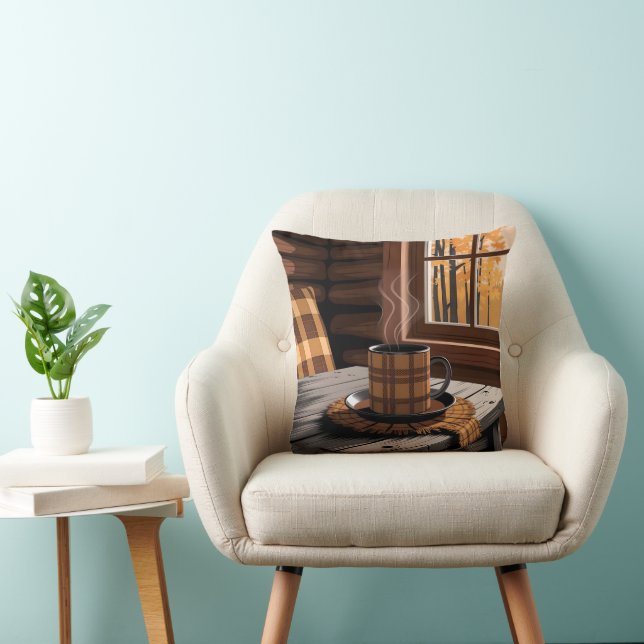 Cabin Play Coffee Autumn Forest Rustic Home Art Kudde (Stol)