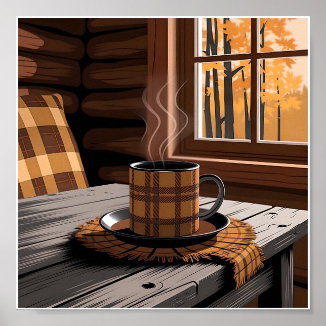 Cabin Play Coffee Autumn Forest Rustic Home Art Poster (Framsidan)
