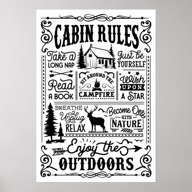 Cabin Regler Black and White Poster (Framsidan)