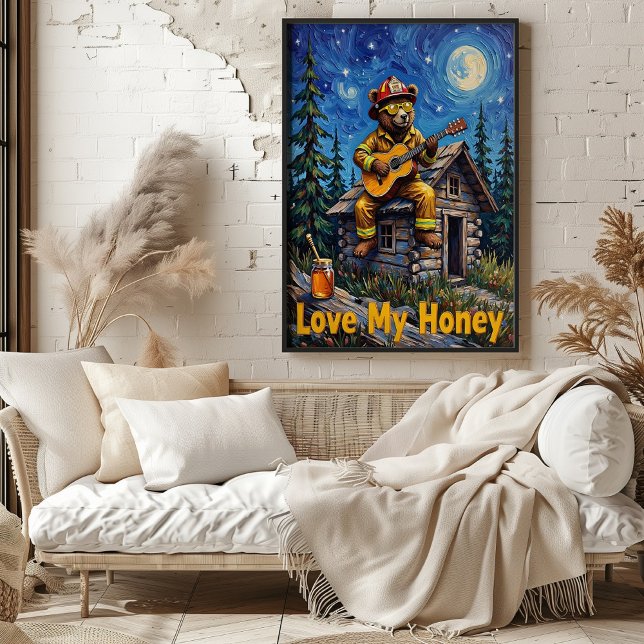 Cabin Rooftop Rhapsody: Bear's Night Sång Poster (Skapare uppladdad)