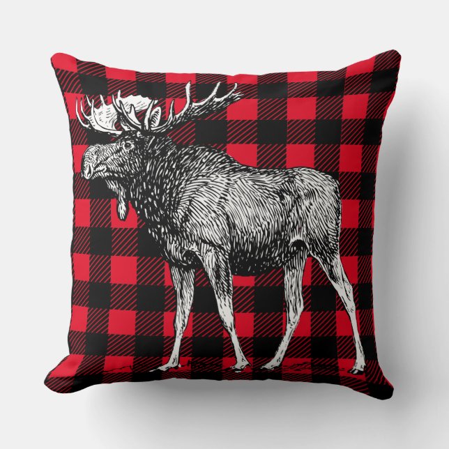 Cabin Rustic Moose Red Buffalo Play Kudde (Framsida)
