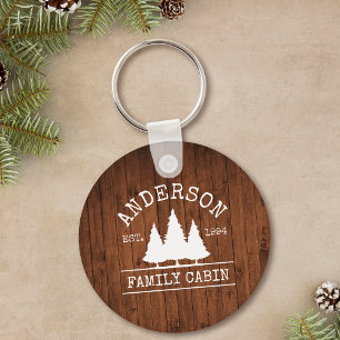 Cabin Rustic Wood Family Namn Nyckelring