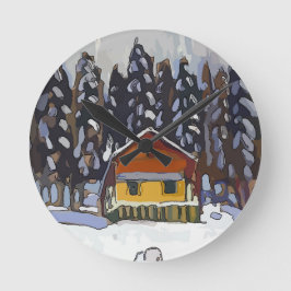 Cabin Snö Rund Klocka