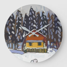 Cabin Snö Rund Klocka