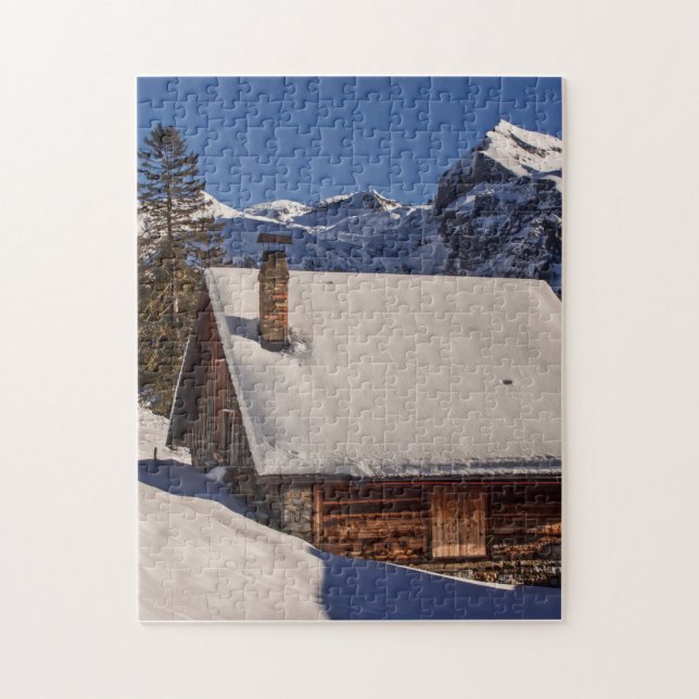 CABIN SNÖ TÄCKTE JIGSAW PUZZLE PUSSEL (Vertikal)
