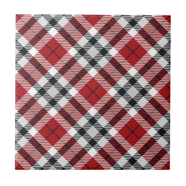 Cabin Stil Red Black & White Flansk Tartan Play Kakelplatta (Framsidan)