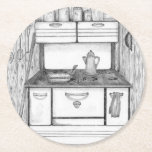 Cabin Stove Underlägg Papper Rund<br><div class="desc">Gammal brinnande stav från stugan</div>