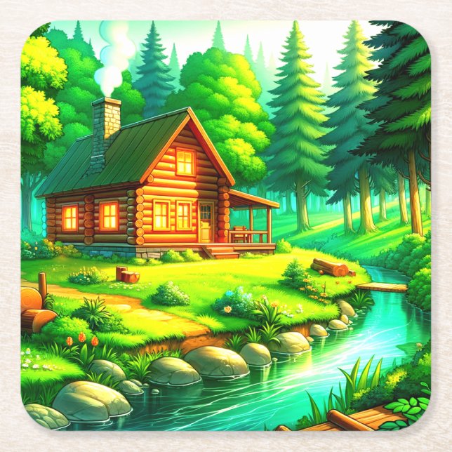 Cabin Underlägg Papper Kvadrat (Framsidan)