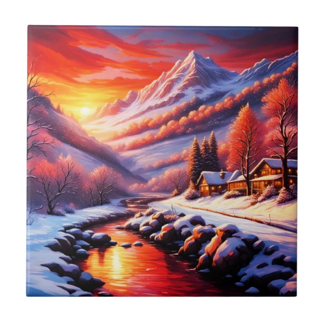 Cabin Winter Mountain Kakelplatta (Framsidan)