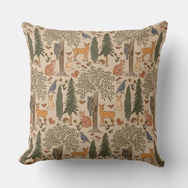 Cabincore Woodland Forest Animals Kudde (Framsida)